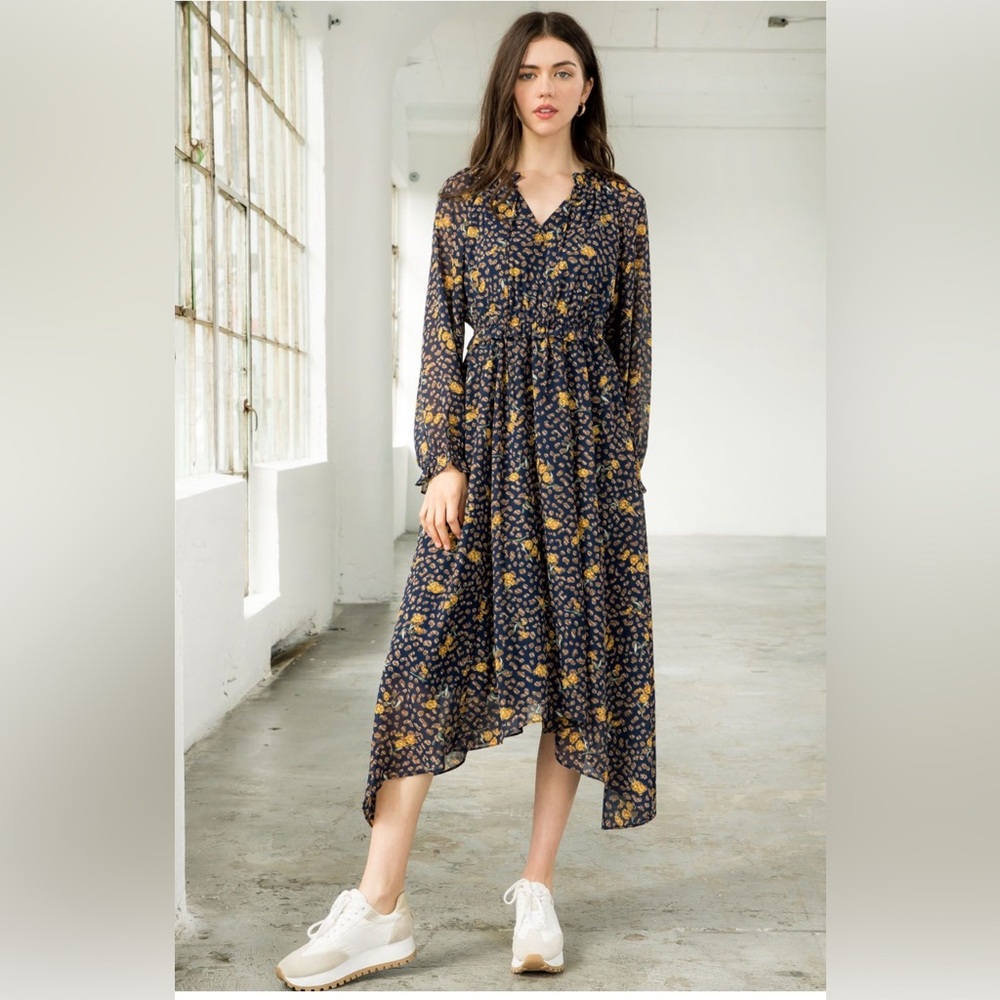 THML Asymmetrical Dress with Bishop Sleeves